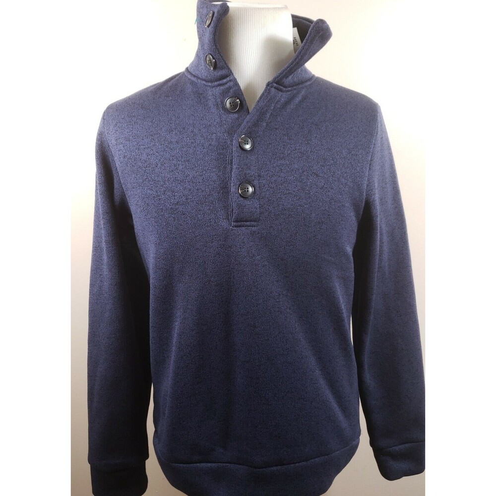 H2H Sweater Mens Medium Pullover Casual 1/4 Button Blue Knit Thick Polyester